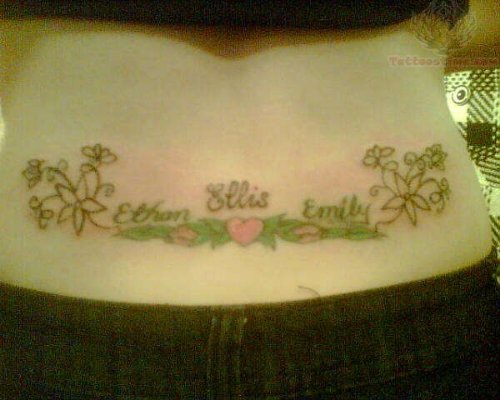 Ethan Emily Floral Tattoo On Lowerback